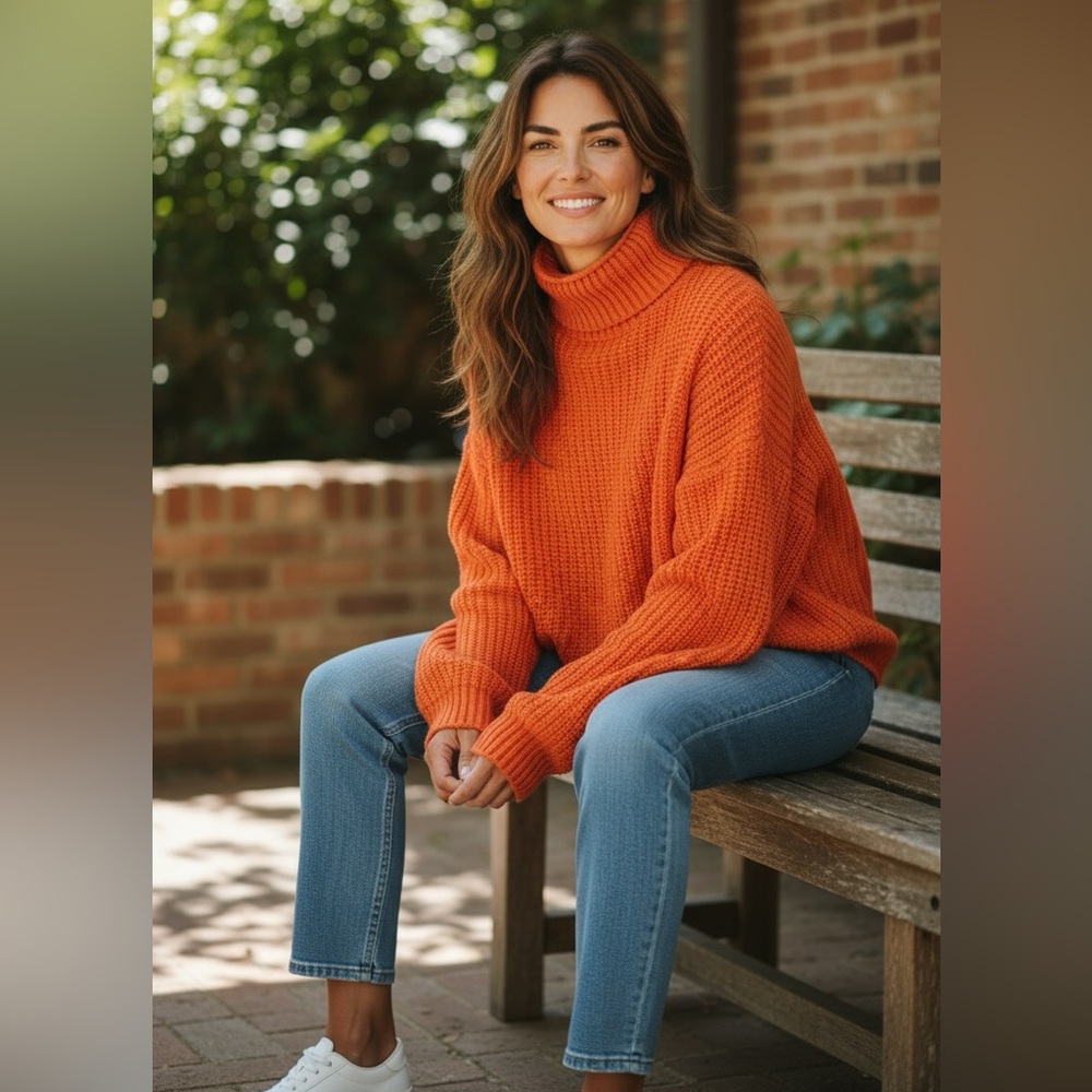 NWOT Sherbet Orange Cozy Oversized Sweater 27” P2P unstretched.